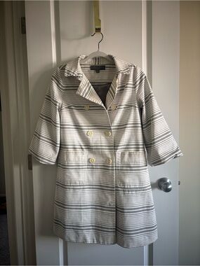 Proenza Schouler Cream and Gray Striped Double-Breasted Coat